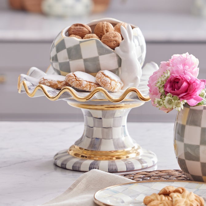 Check Fluted Ceramic Cake Stand