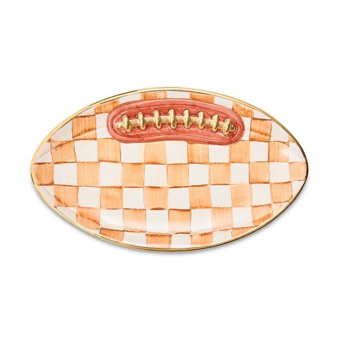 Ginger Check Ceramic Football Platter
