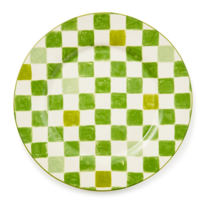 Green Check Round Platter