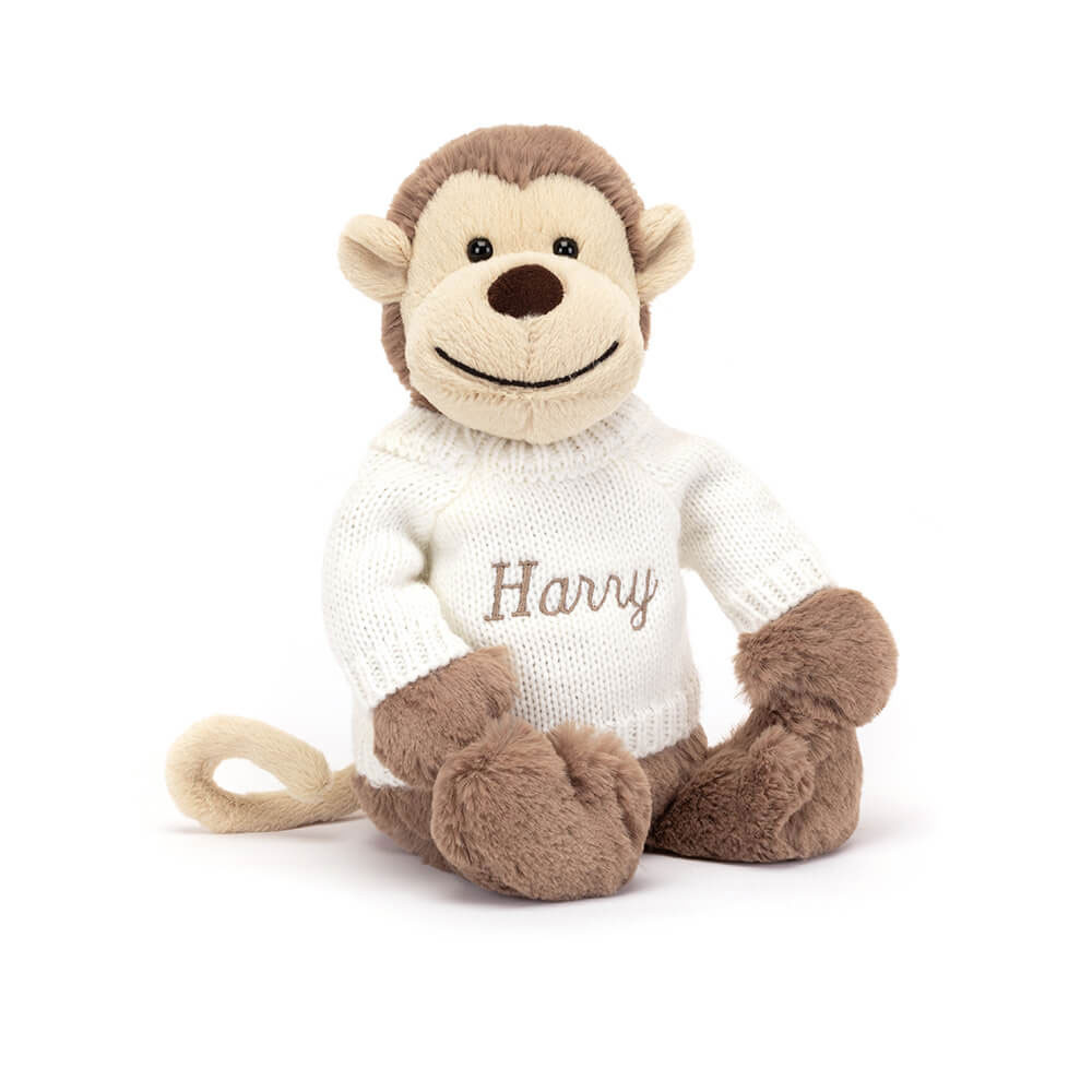 Bashful Monkey With Personalised Cream Jumper
