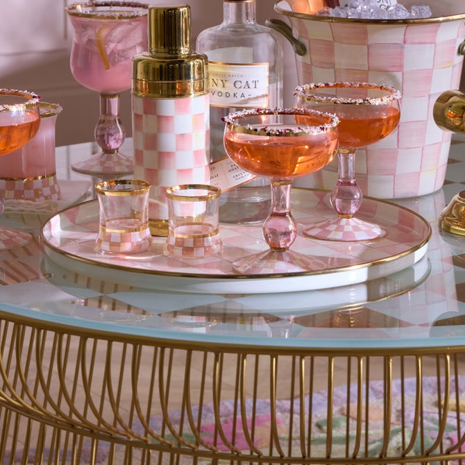 Check Enamelware Round Tray