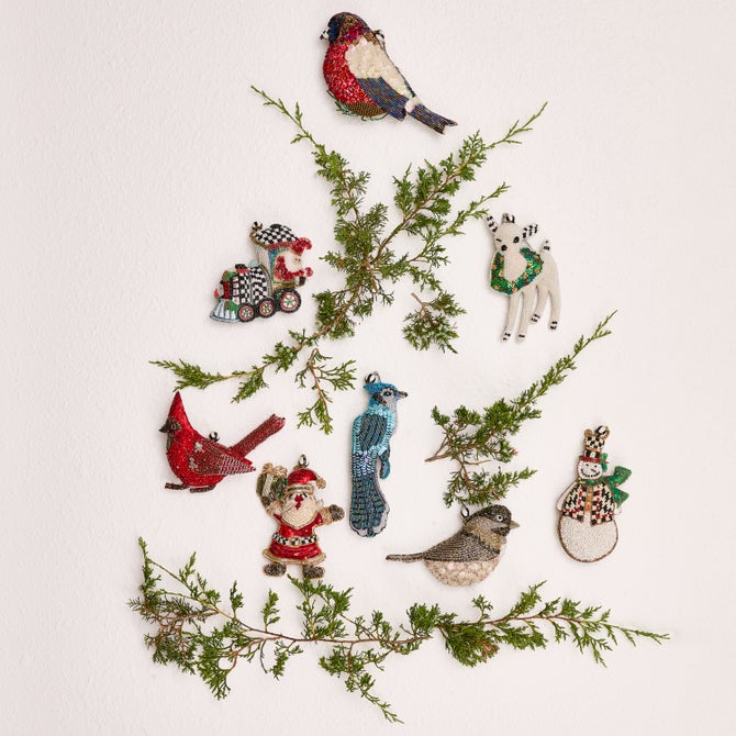 Bird Beaded Ornaments, Set of 4