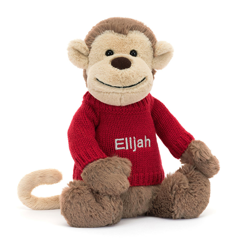 Bashful Monkey With Personalised Red Jumper