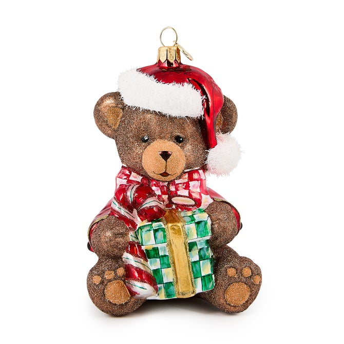 Check It Out Teddy Bear Glass Ornament