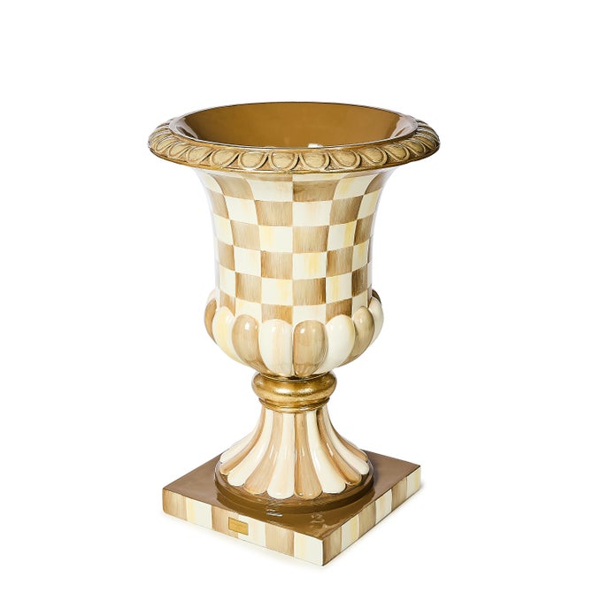 Mocha Check Pedestal Urn