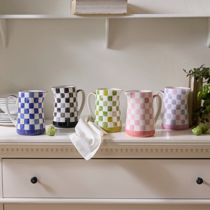 Stoneware Check Pitcher