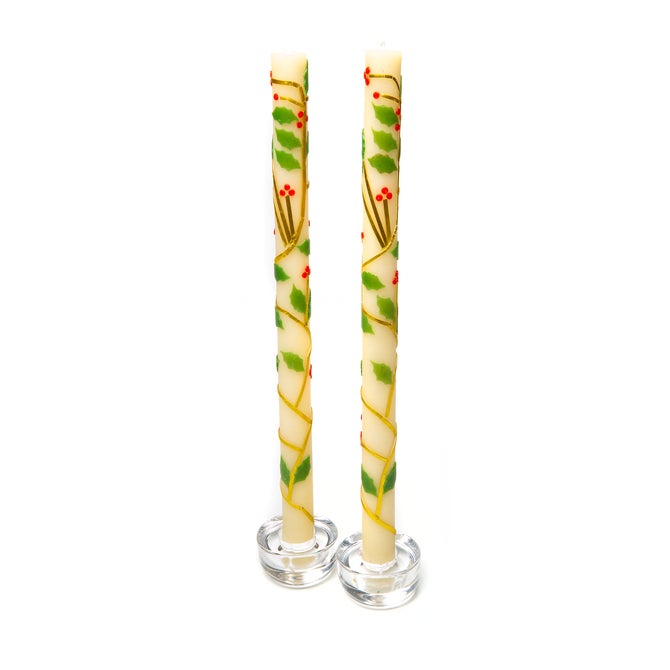 Holly Dinner Candles, Set of 2