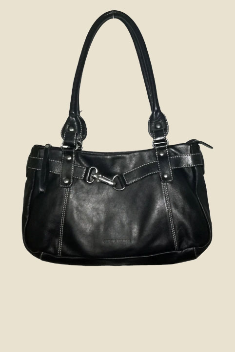 Black Leather Top Up Zip Flat Handbag