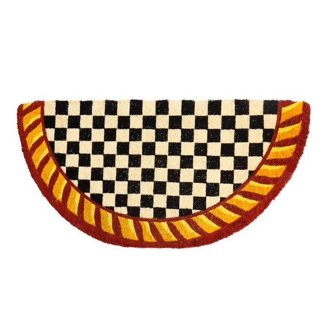 Courtly Check Half Round Red & Gold Entrance Mat