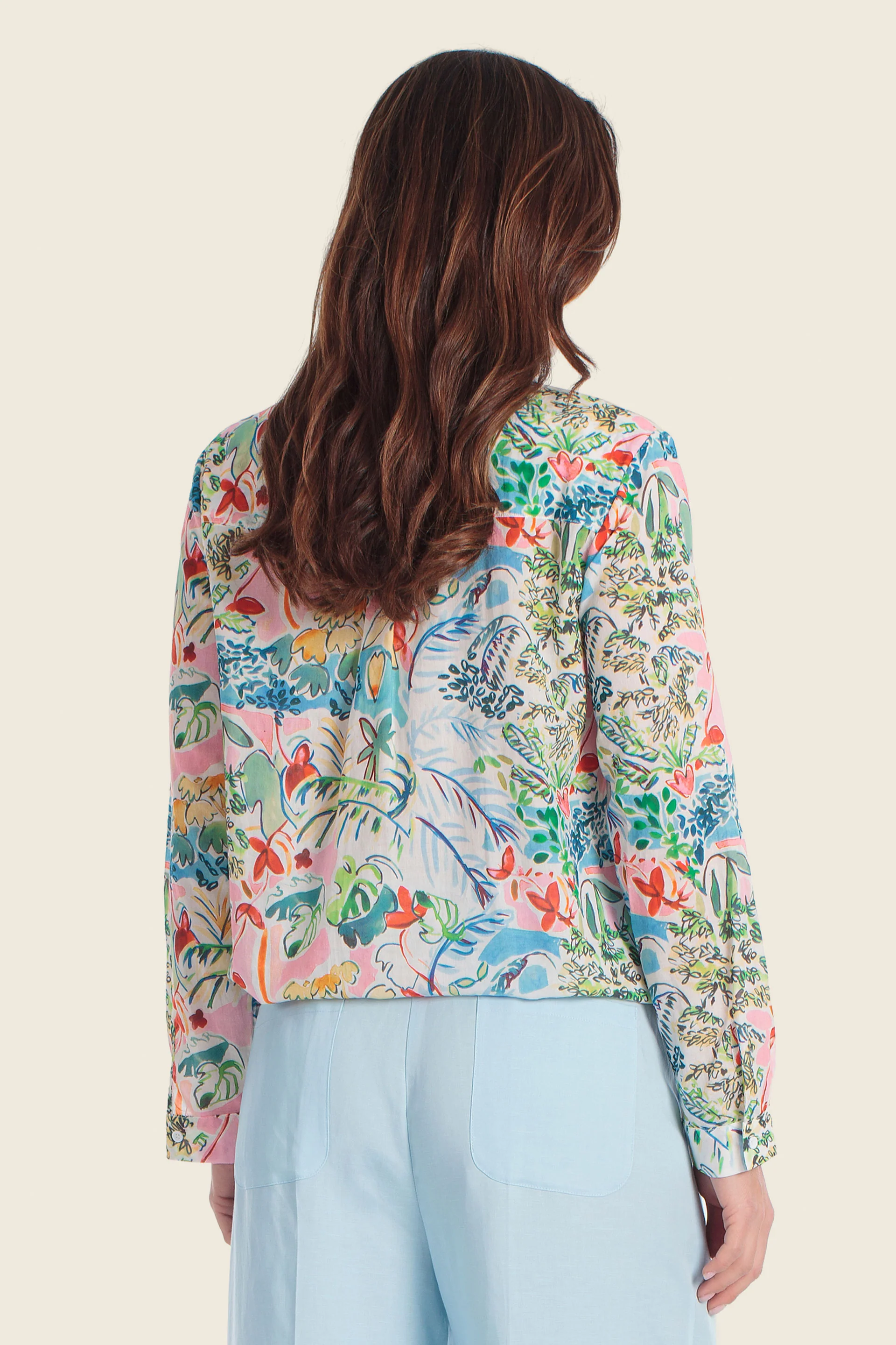 Bedruckte Baumwollbluse mit verstellbarem Saum