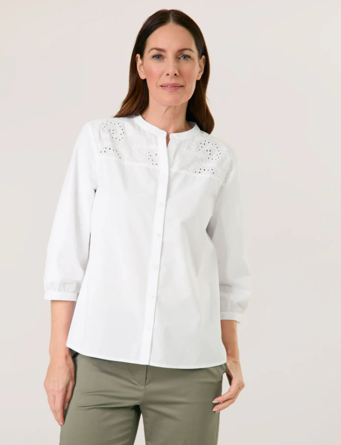 GERRY WEBER3/4 Sleeve Blouse with Broderie AnglaiseWhite