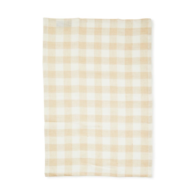 Tan Check Linen Dish Towel