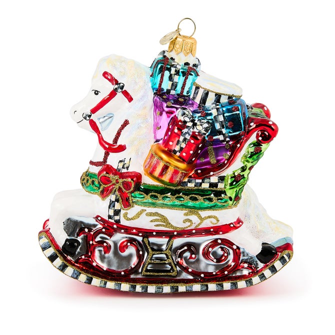 Rocking Horse with Gifts Glass Ornament