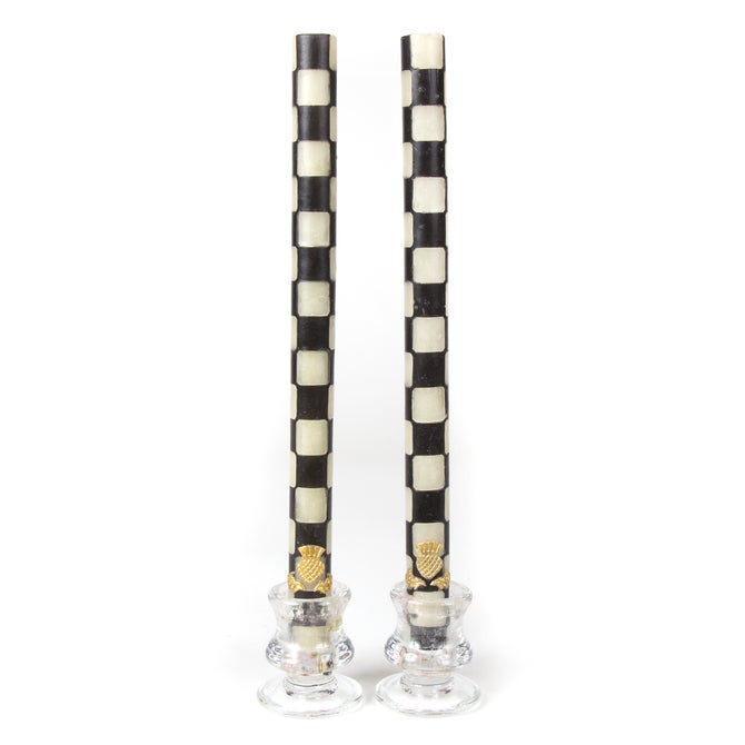 Check Black & Ivory Dinner Candles, Set of 2