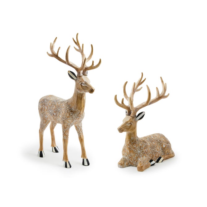 Farmhouse Holiday Block Print Deer, Set of 2
