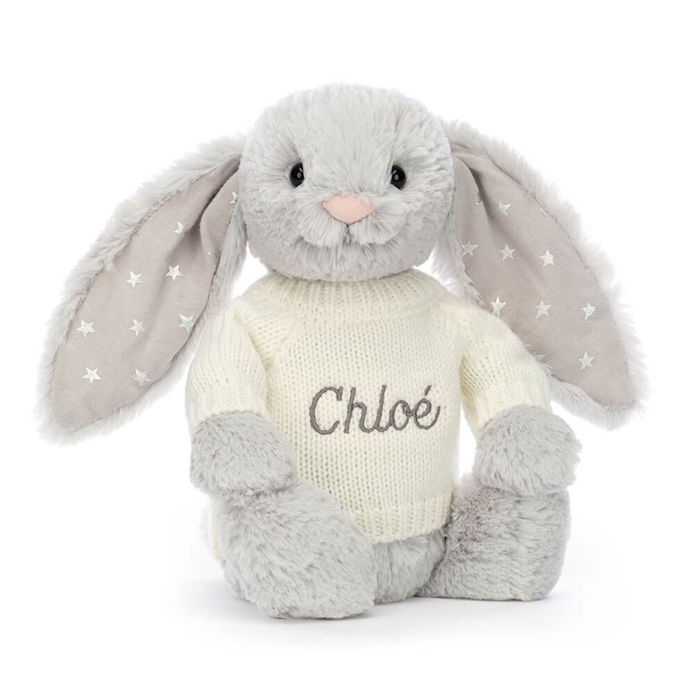 Bashful Shimmer Bunny With Personalised Cream Jumper