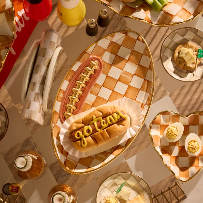 Ginger Check Ceramic Football Platter