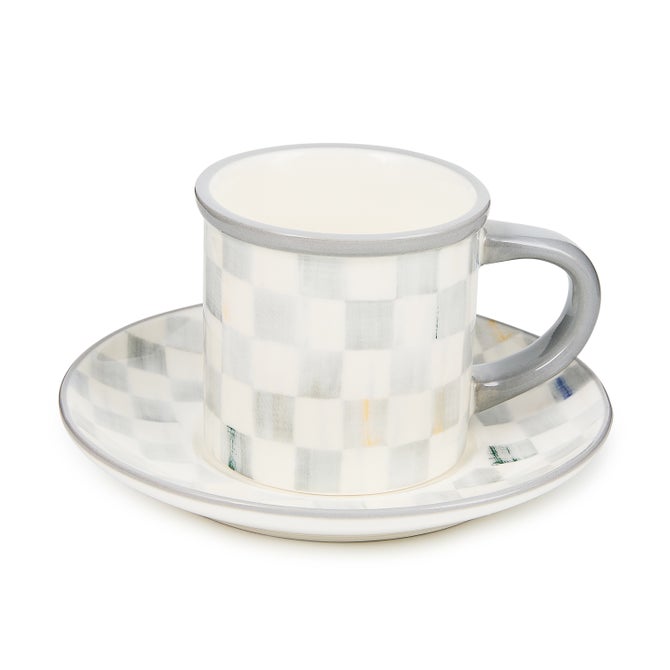 Sterling Check Espresso Cup & Saucer, Set of 2