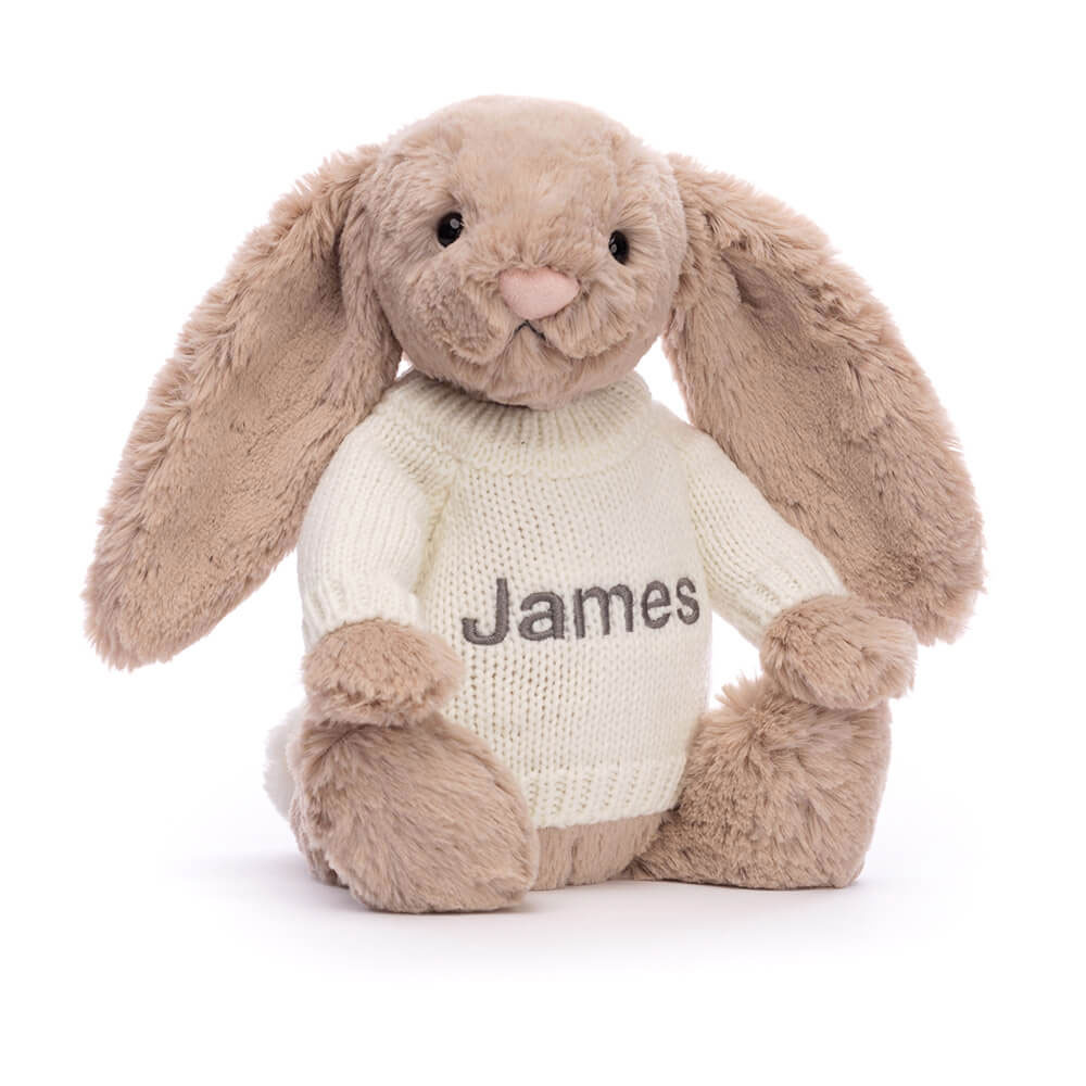 Bashful Beige Bunny With Personalised Cream Jumper
