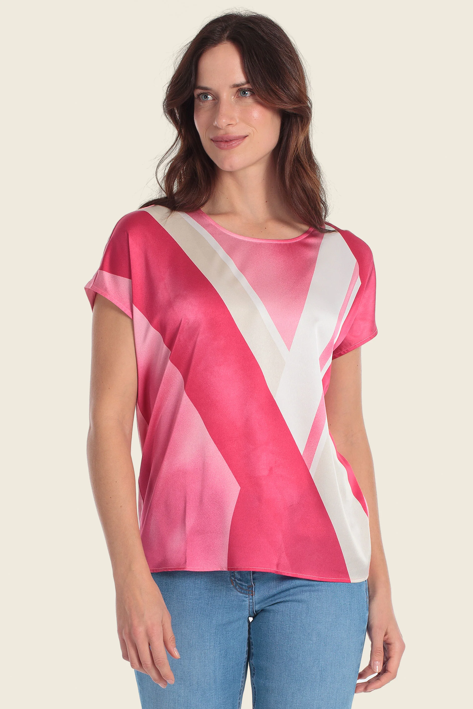 T-Shirt aus Materialmix mit grafischem Tropenmuster