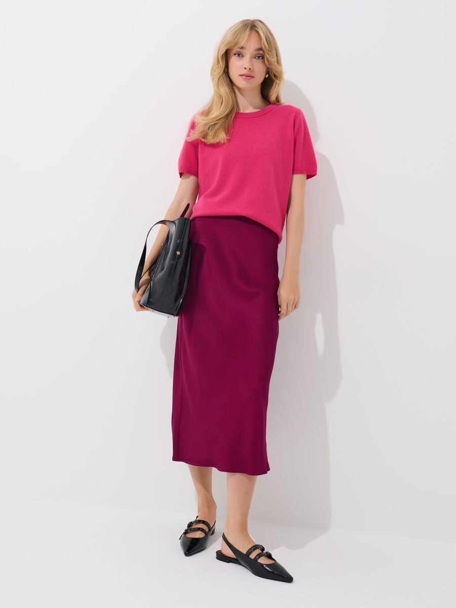 Satynowa musztardowa spódnica midi