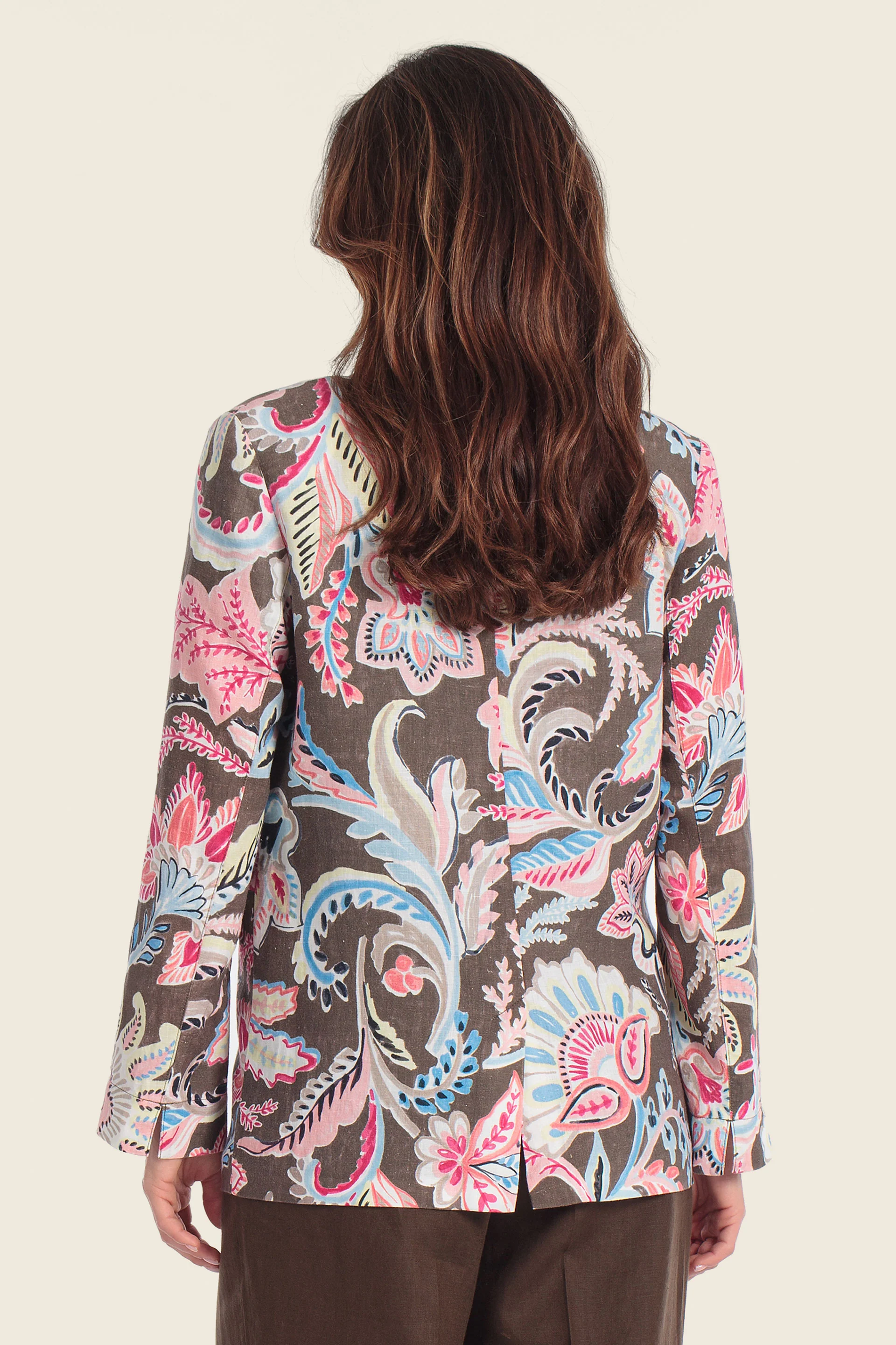 Bedruckter Leinenblazer mit fallendem Revers