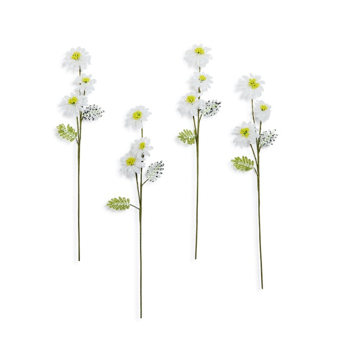 White Daisy Beaded Flower Stem, Set of 4