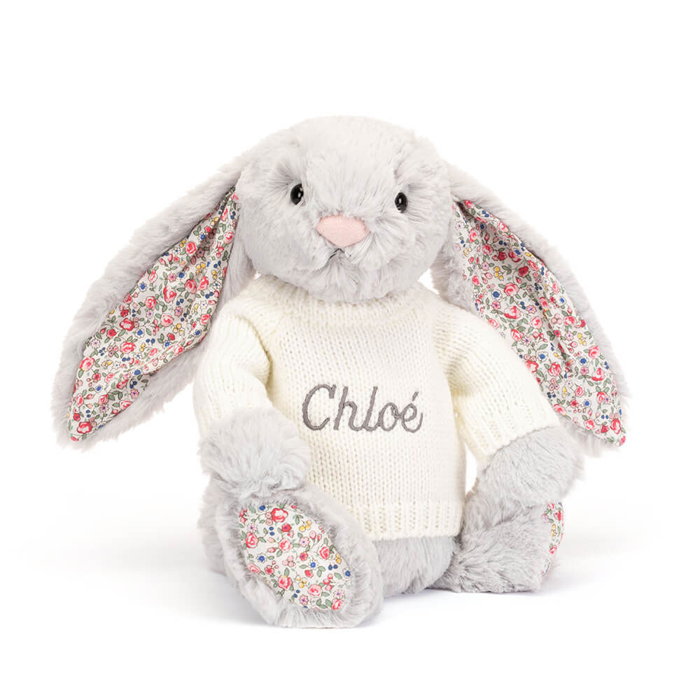 Blossom Silver Bunny With Personalised Cream Jumper