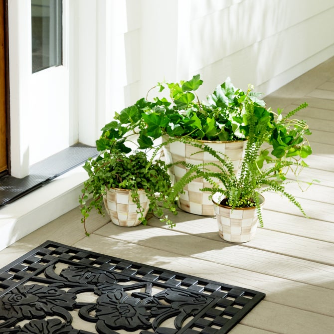 Enamel Check Small Garden Pot