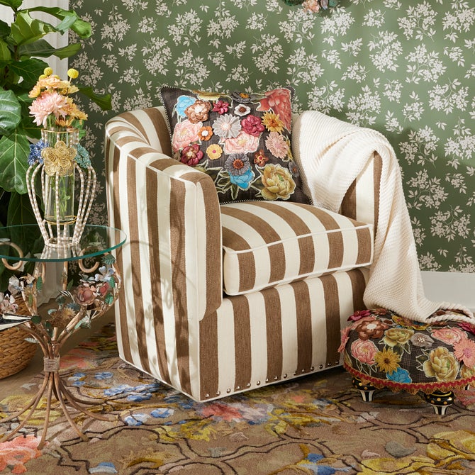 Marquee Brown Stripe Chenille Swivel Chair