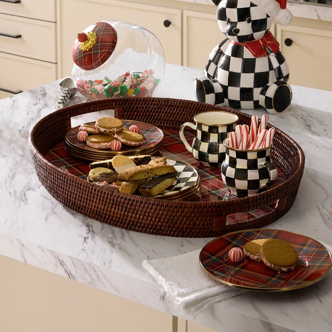Tartan Red Rattan Party Serving Tray