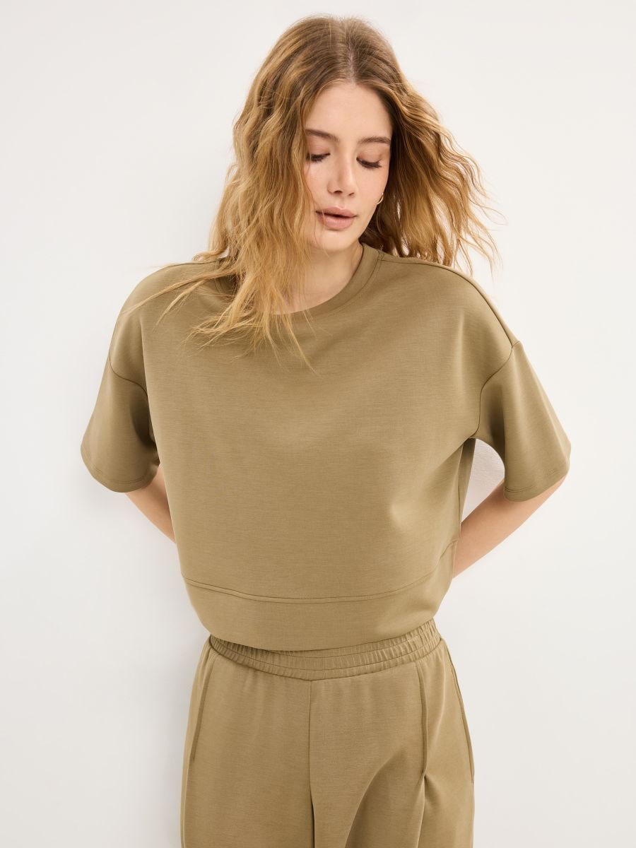 Brązowy T-shirt boxy z modalem