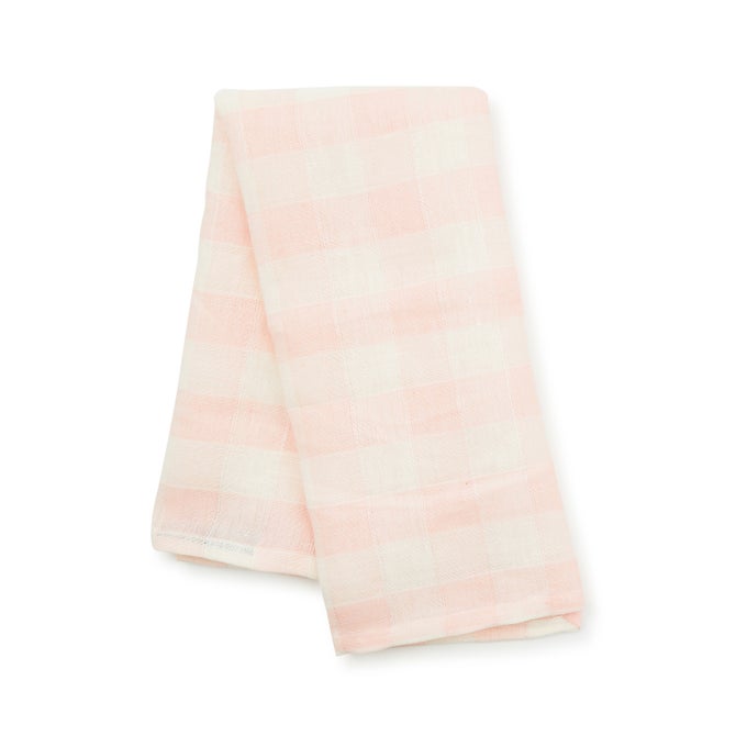 Pink Check Linen Dish Towel