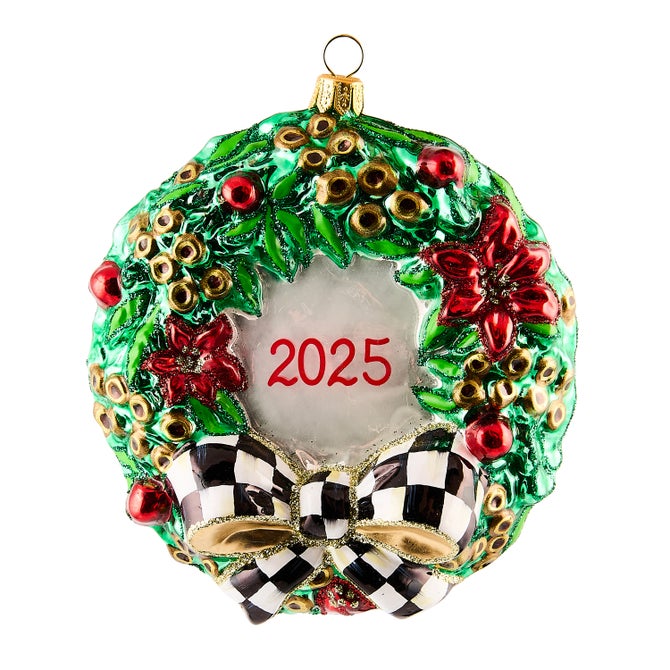 2025 Christmas Holly Wreath Glass Ornament