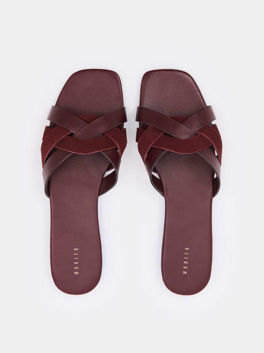 Skórzane bordowe klapki