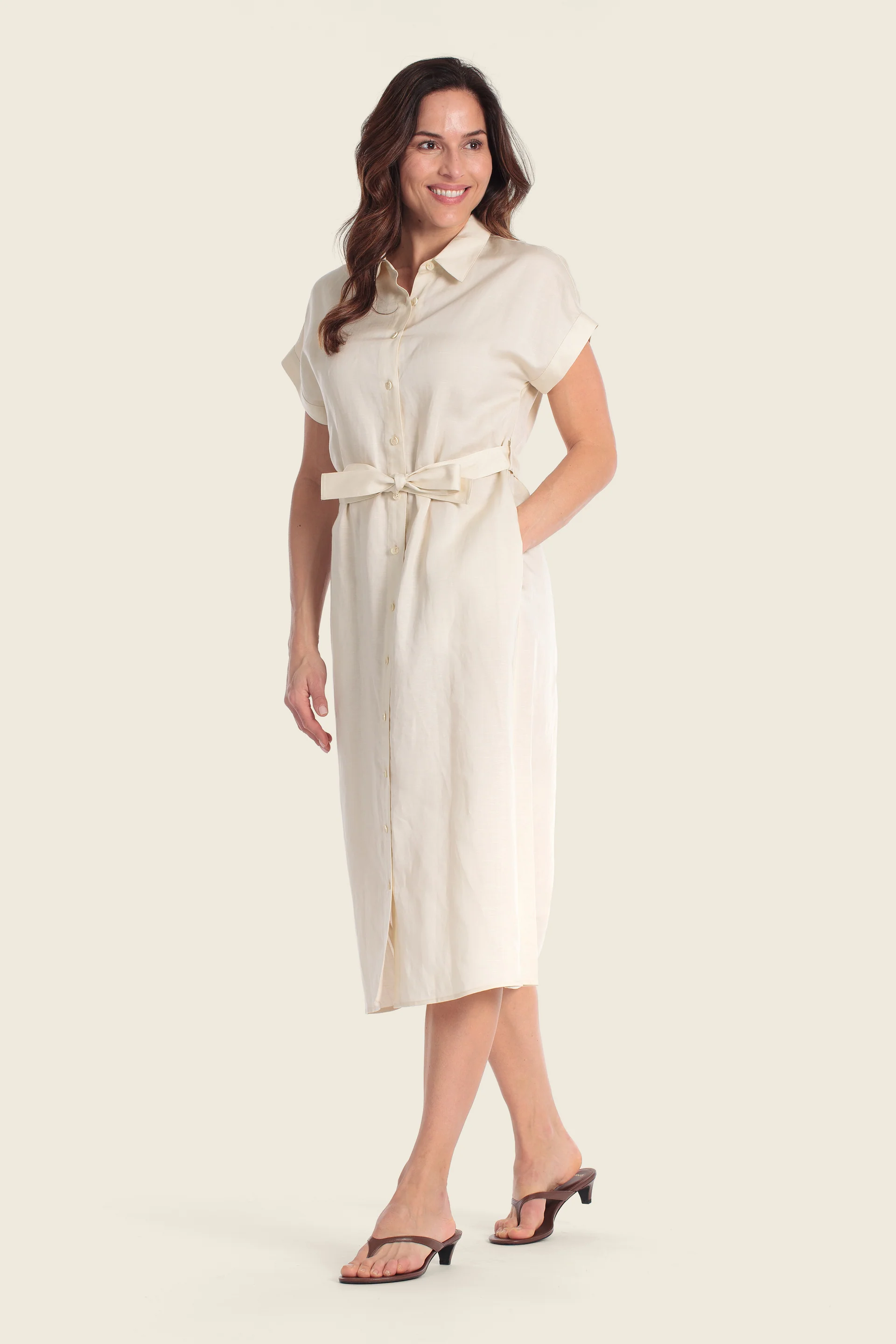 Hemdblusenkleid aus Tencel-Leinen mit Gürtel