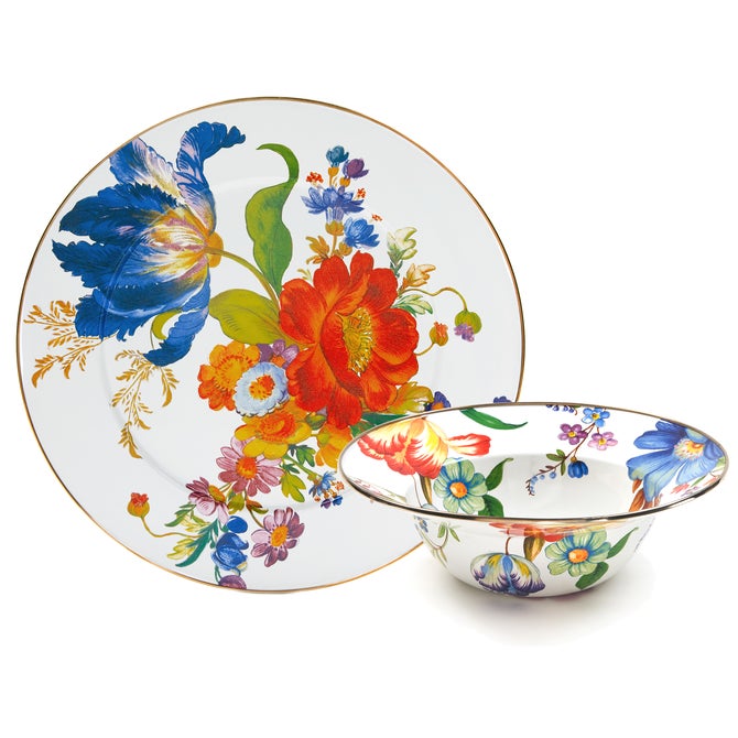 White Flower Market Serving Platter & Bowl Set