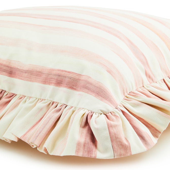 Rosy Stripe Ruffle Throw Pillow