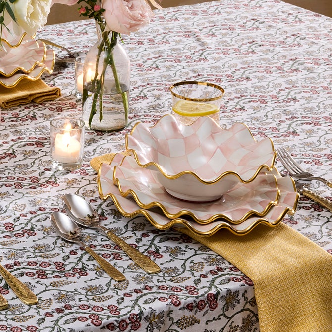 Rosy Check Ceramic Fluted Breakfast Bowl