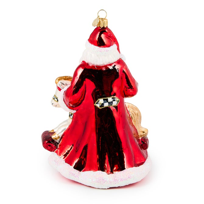 Santa with Rocking Horse Glass Ornament
