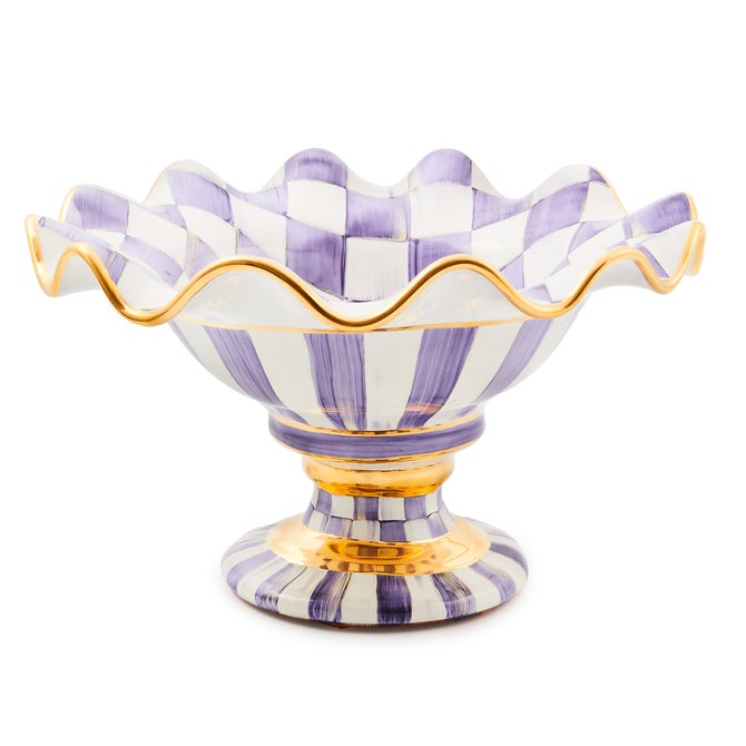 Plum Check Ceramic Compote