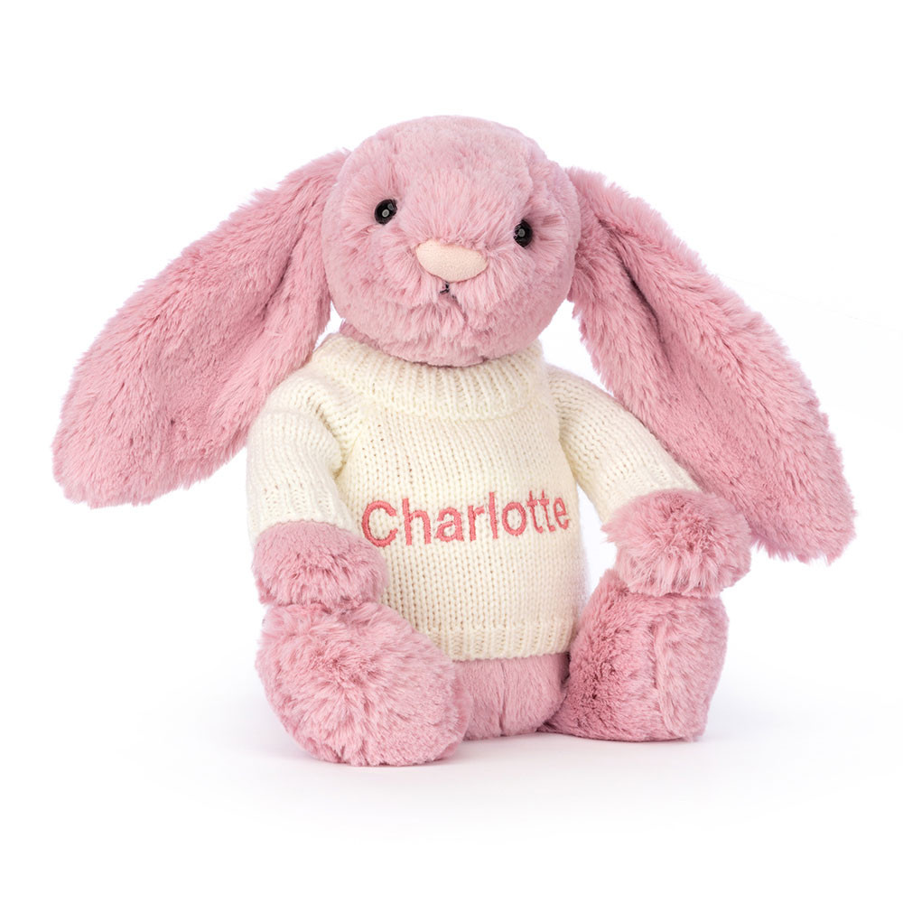 Bashful Tulip Pink Bunny With Personalised Cream Jumper