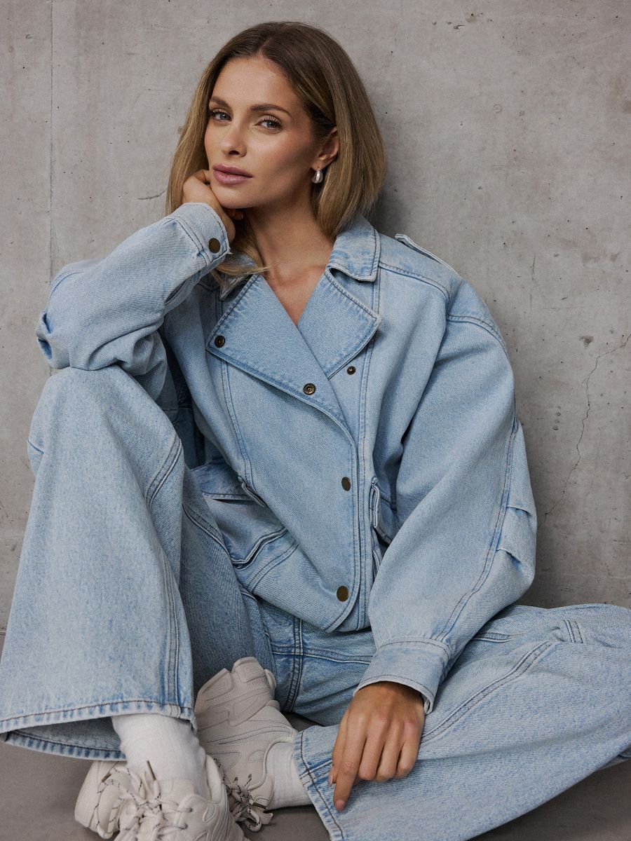 Jeansowa brązowa kurtka oversize