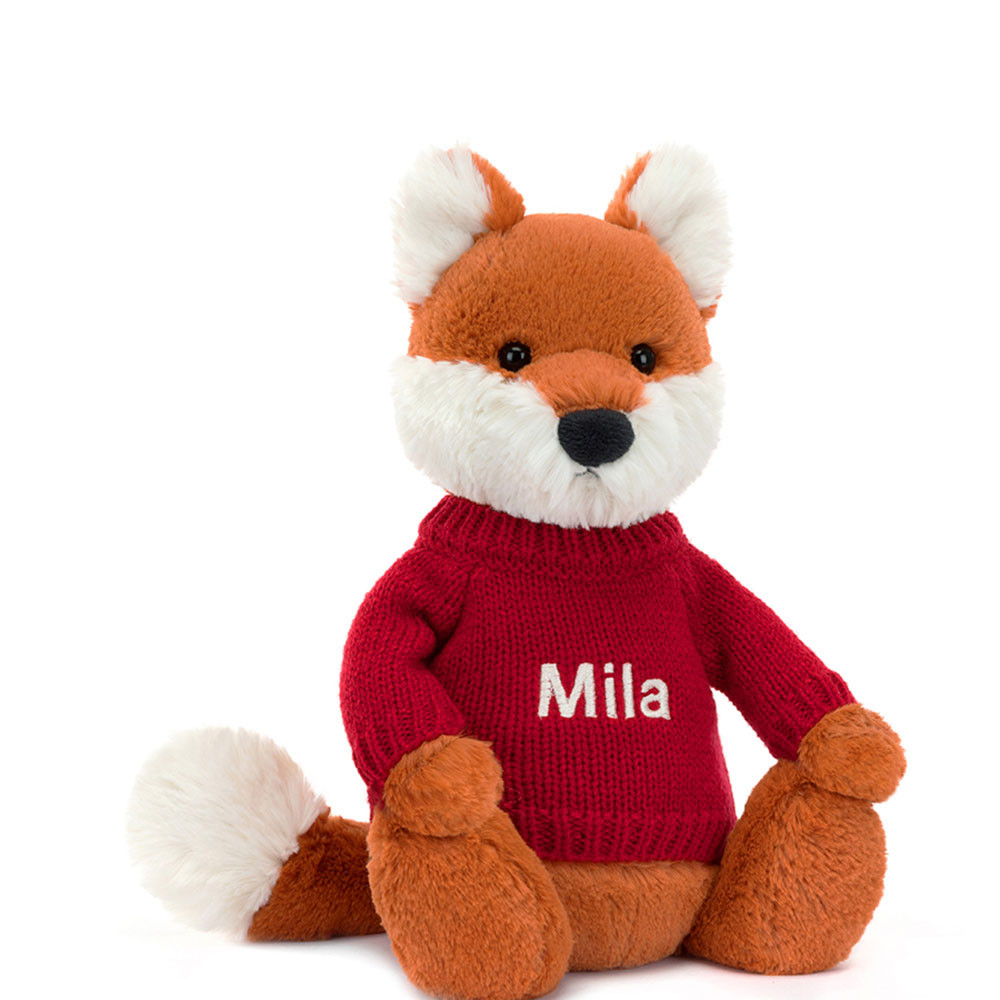 Bashful Fox Cub With Personalised Red Jumper