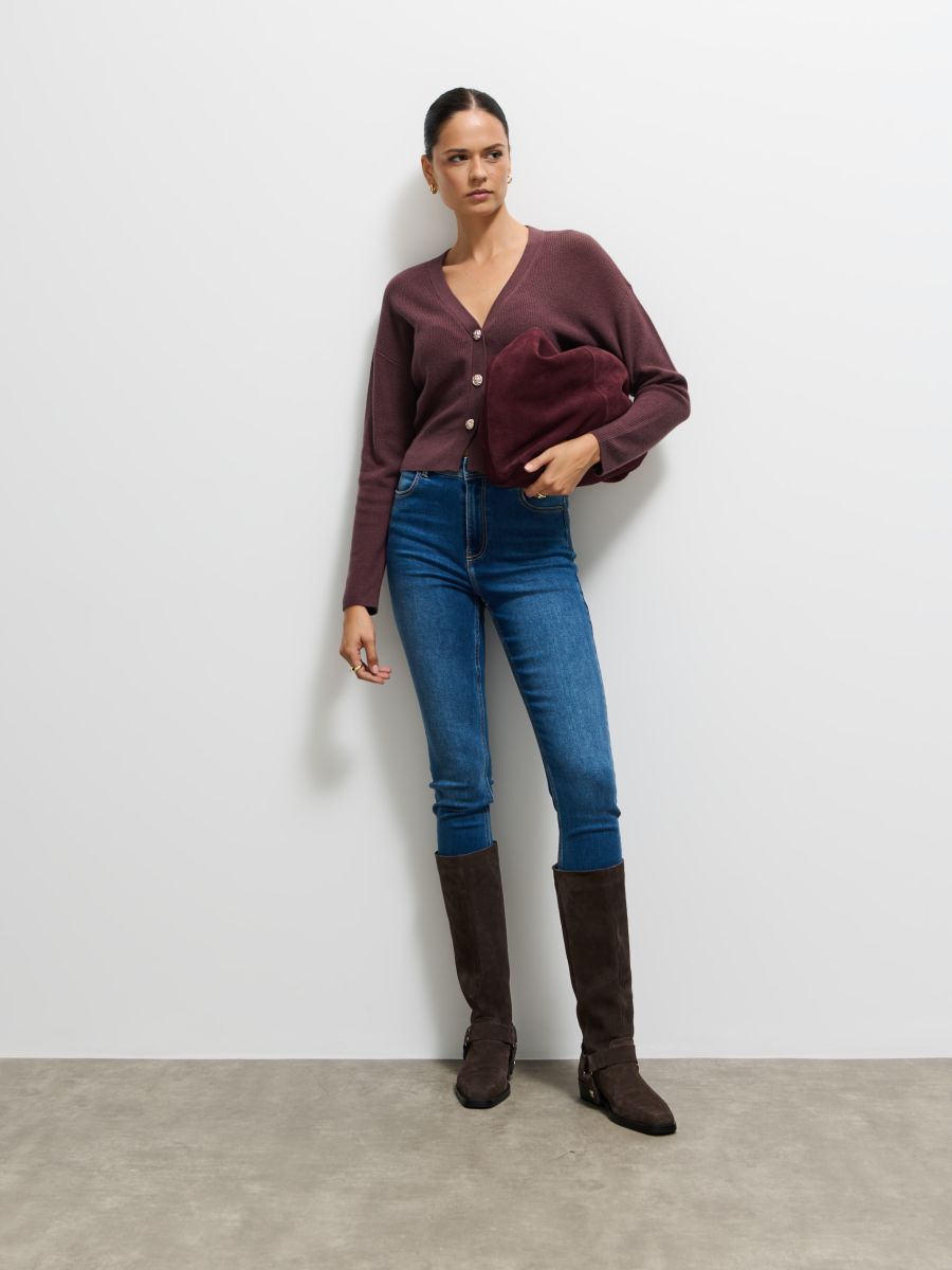 Brązowy kardigan z domieszką wełny