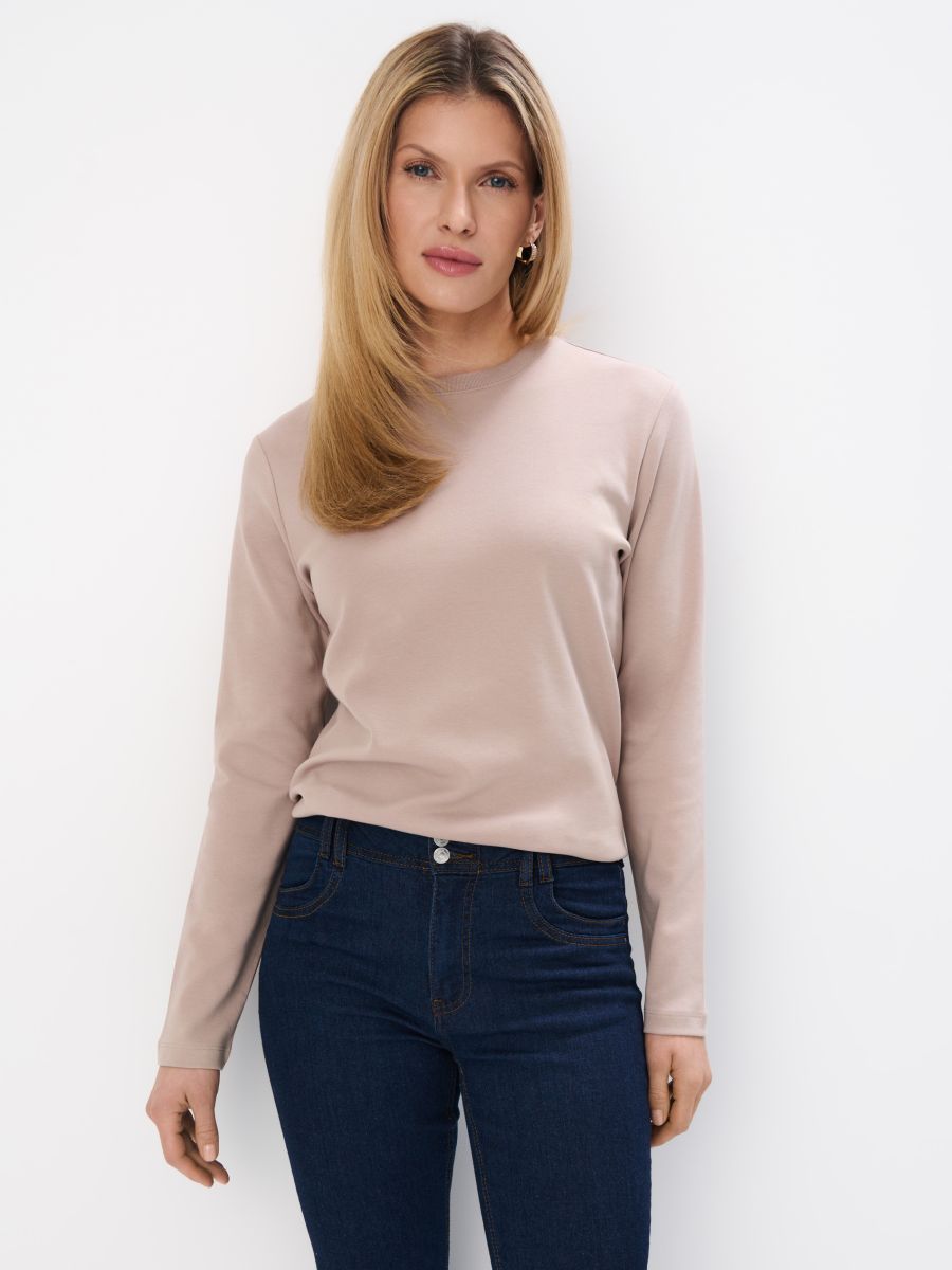 Biały longsleeve z merceryzowanej bawełny