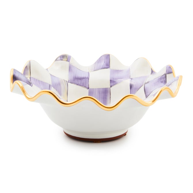 Plum Check Ceramic Fluted Breakfast Bowl