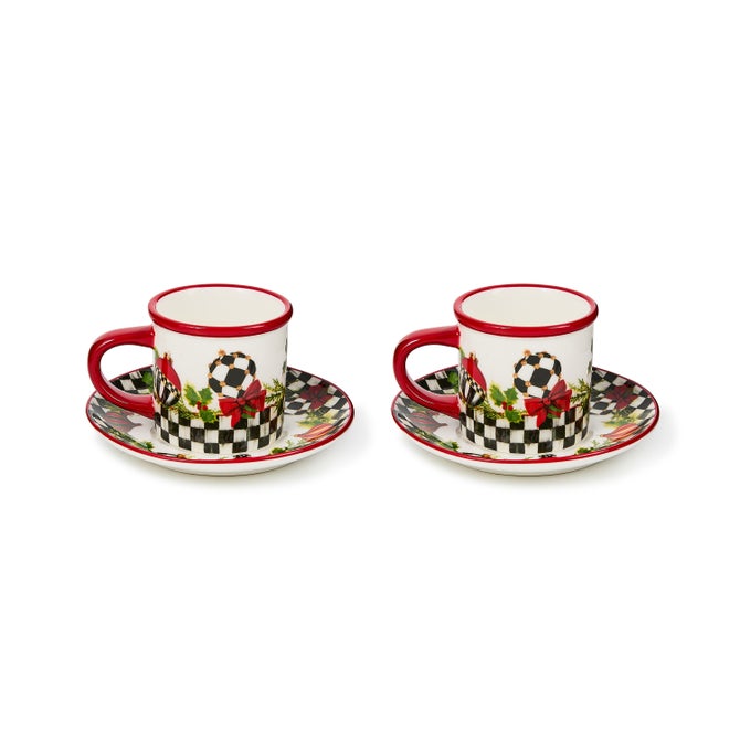 Deck the Halls Espresso Cup & Saucer, Set of 2
