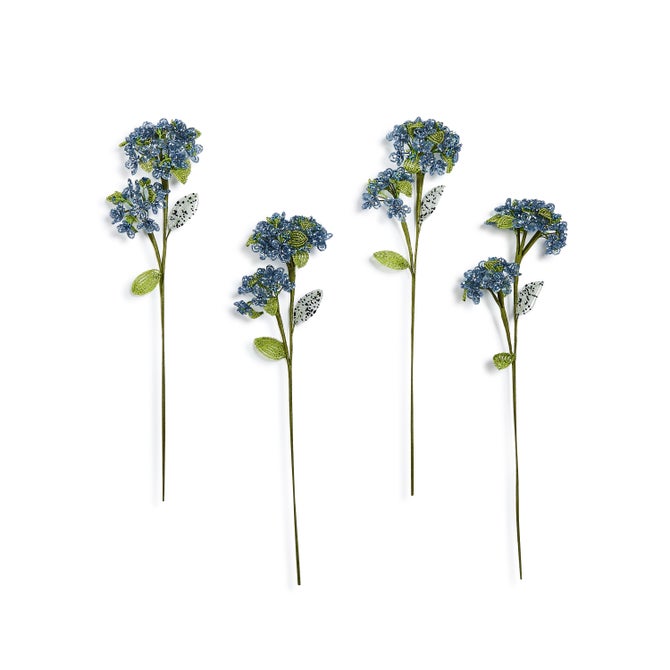 Blue Hydrangea Beaded Flower Stem, Set of 4