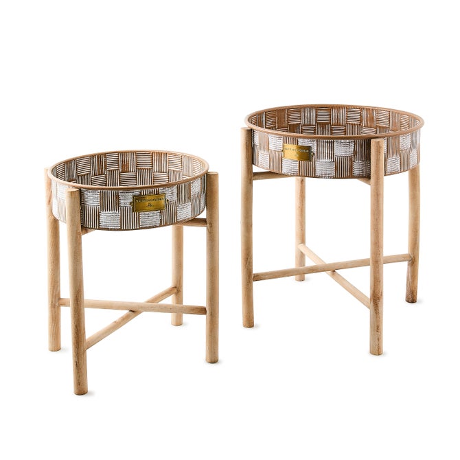 Mocha Textured Check Standing Planters, Set of 2